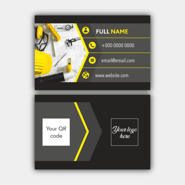 Rakentaminen, kypärä, musta, harmaa, keltainen Käyntikortti (85x55mm)