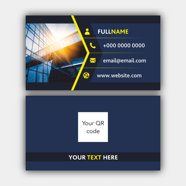 Visitkort til kontorbygning, blå og gule visitkort (90x50mm)