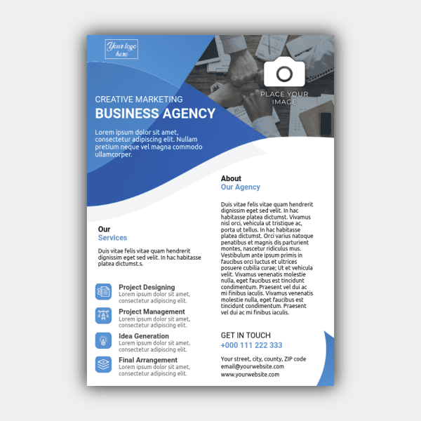 Corporate, Business, Changeable Image, Blue, White Pamphlet