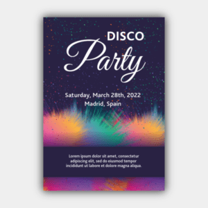 Disco, fest, orange, violett, grönt, blå inbjudan