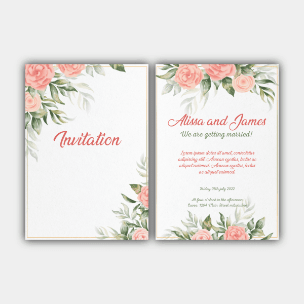 Floral, Wedding, Peach, Green, White Invitation