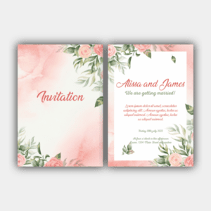 Floral Frame, Wedding, Peach, Green, White Invitation