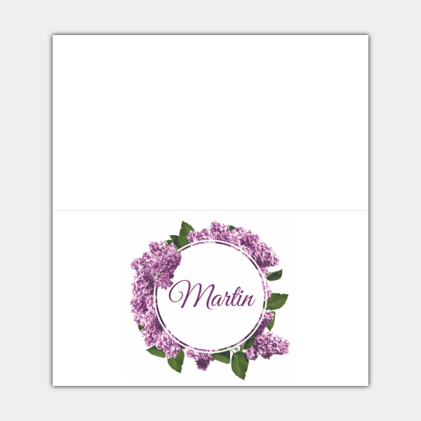 Lilac Wreath, Green, Violet, White, Place Card
