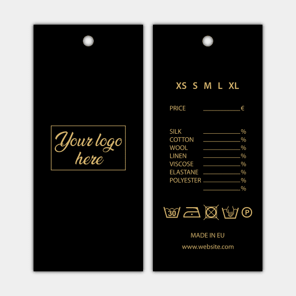 Logo, Black Front and Back, Golden Text, Paper Tag