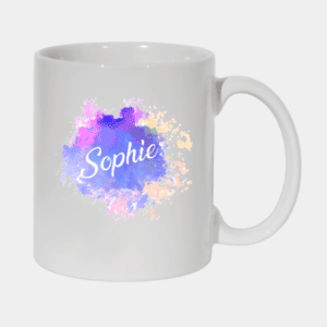 Name, Watercolor stains, Yellow, Violet, Blue, White Mug (330ml)