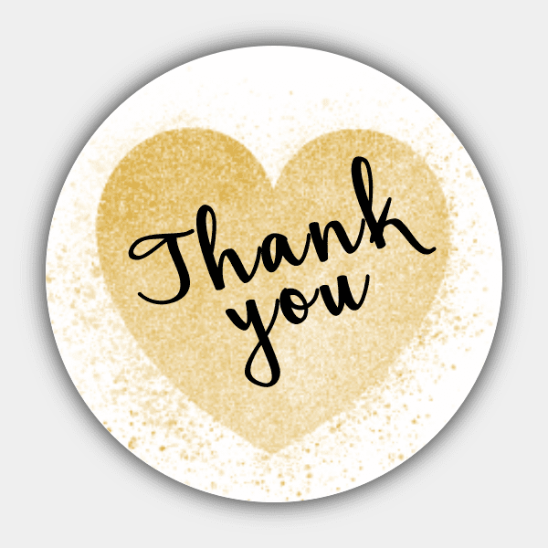 Thank You, Glitter Golden Heart, Black, Gold, White, Color Changeable, Circle Sticker
