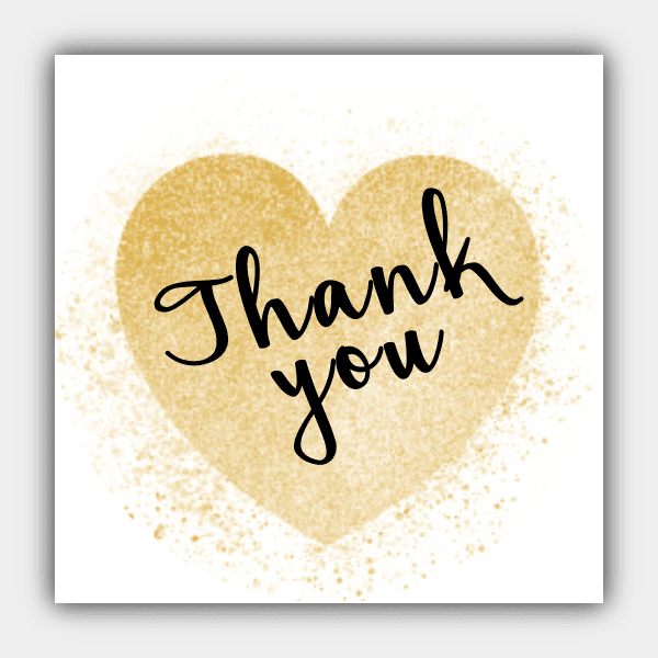 Thank You, Glitter Golden Heart, Black, Gold, White, Color Changeable, Rectangle Sticker