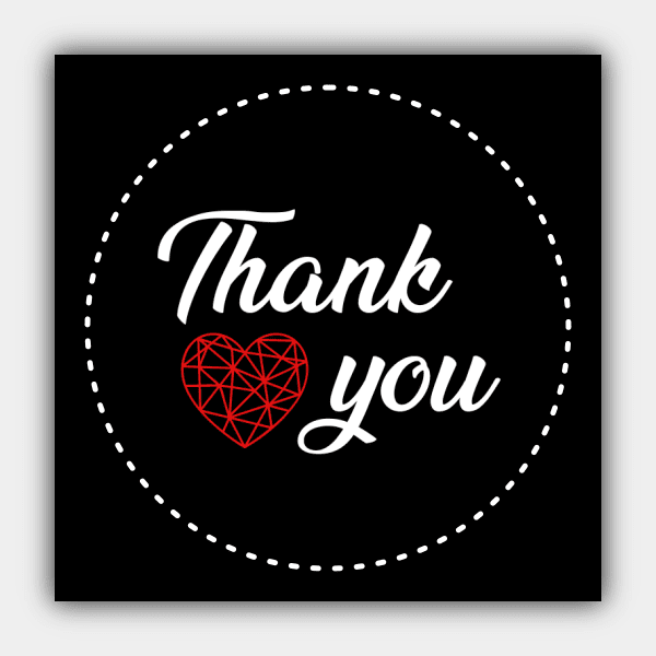 Thank You, Heart, Dashed Border, Red, White, Black, Color Changeable, Rectangle Sticker