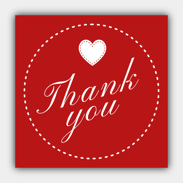 Thank You, Heart, Dashed Border, Red, White, Color Changeable, Rectangle Sticker