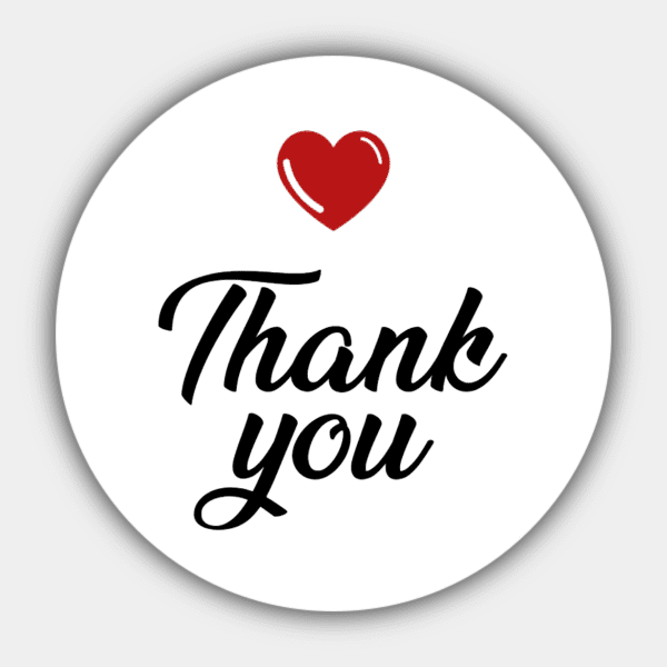 Thank You, Heart, Dashed Border, Red, White, Color Changeable, Circle Sticker
