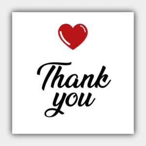 Thank You, 3D Heart, Red, White, Color Changeable, Rectangle Sticker