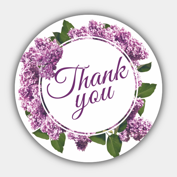 Kiitos, Lilac seppele, violetti, vihreä, valkoinen, väri vaihdettavissa, Circle tarra