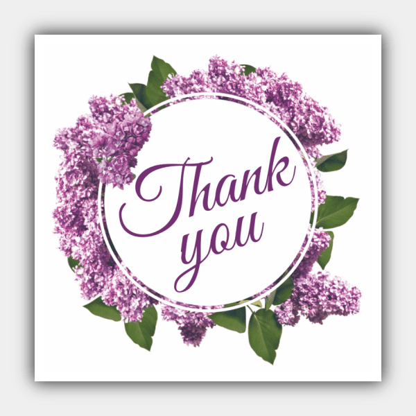 Kiitos, Lilac seppele, violetti, vihreä, valkoinen, väri vaihdettavissa, suorakulmion tarra