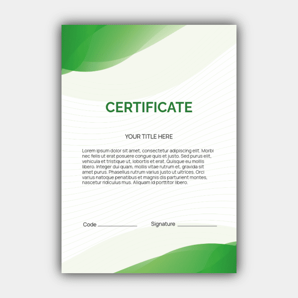 Волны, зеленый, черный, белый, вертикальный сертификат