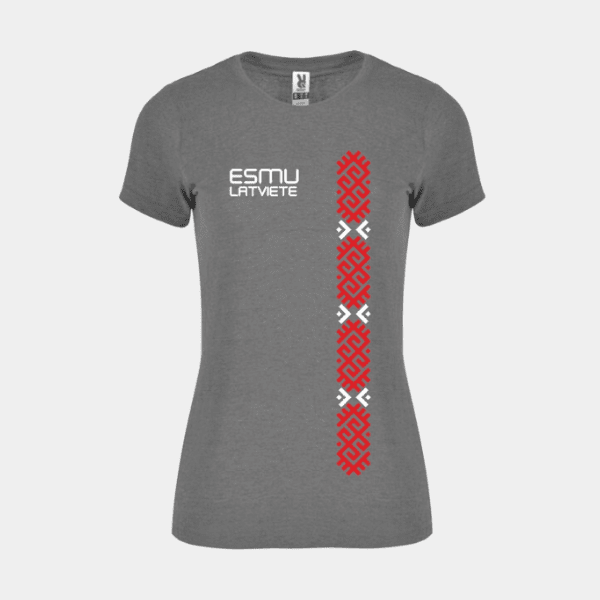 Esmu Latviete, Ornamento vertical, Preto, Branco, Vermelho, T-shirt para mulher #1