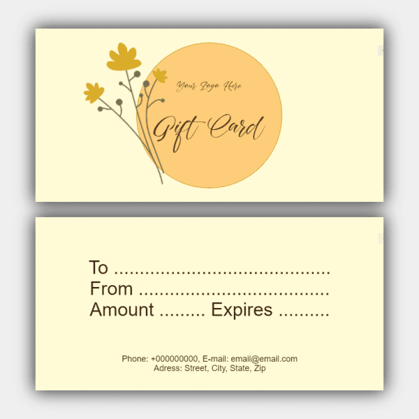Flowers, Circle with Border, Green, Brown, Yellow, Gift Card