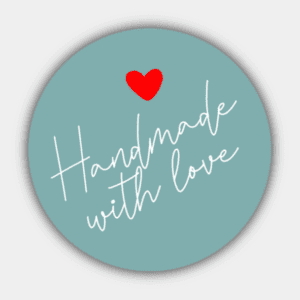 Handmade With Love, serce, szary, czerwony, biały, naklejka na kółko