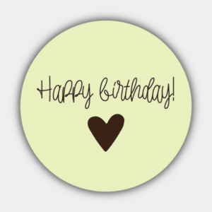 Happy Birthday, Heart, Yellow and Brown, Circle Sticker