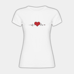 Heartbeat Chart, serce, czarny, czerwony, koszulka damska