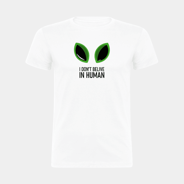 Jag tror inte på människor, utomjordiska ögon, grönt och svart, T-shirt för barn #1