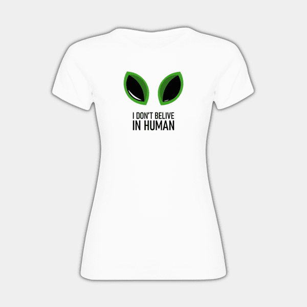 Non credo negli esseri umani, occhi alieni, verde e nero, T-shirt da donna #1