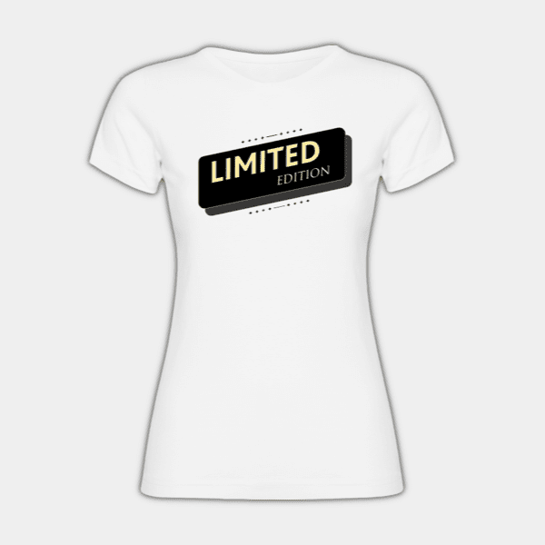 Edición limitada, etiqueta con sombra, negro, blanco, amarillo, camiseta de mujer #1