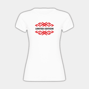 Begränsad upplaga, två horisontella ornament, svart, röd, T-shirt för kvinnor