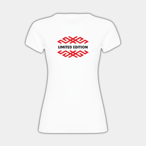 Edizione limitata, due ornamenti orizzontali, nero, rosso, T-shirt da donna #1