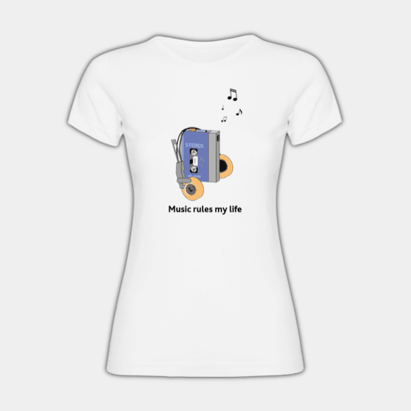 Music rules my life, Walkman, Notes, Multicolored, Women’s T-shirt #1