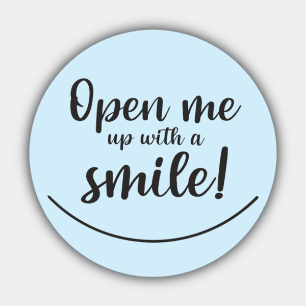 Open Me Up With a Smile, Smile, Blue and Green, Circle Sticker