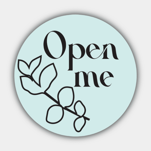 Open Me, Branch, Mint and Black, Circle Sticker