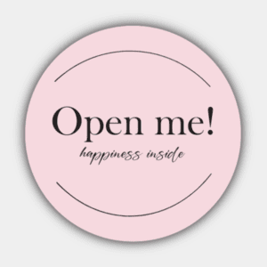 Open Me, Happiness Inside, Rounded Lines, Rose and Black, Circle Sticker