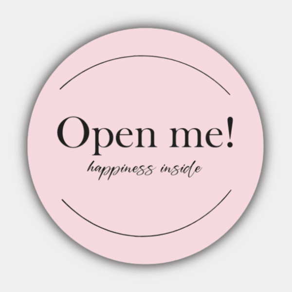 Open Me, Happiness Inside, avrundade linjer, Rose och svart, Circle Sticker