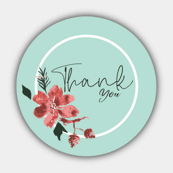 Thank You, Roses Branch, Circle, Green and White, Circle Sticker
