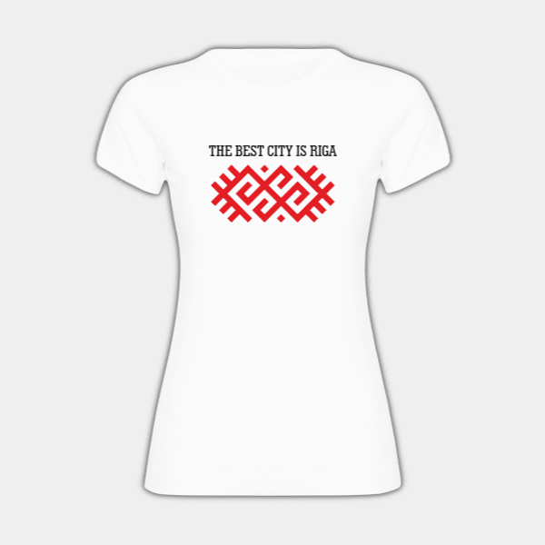 The Best City is Riga, Horizontal Ornament, Black, Red, Women’s T-shirt #1