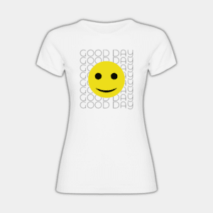 God dag, smil, sort, gul, T-shirt til kvinder