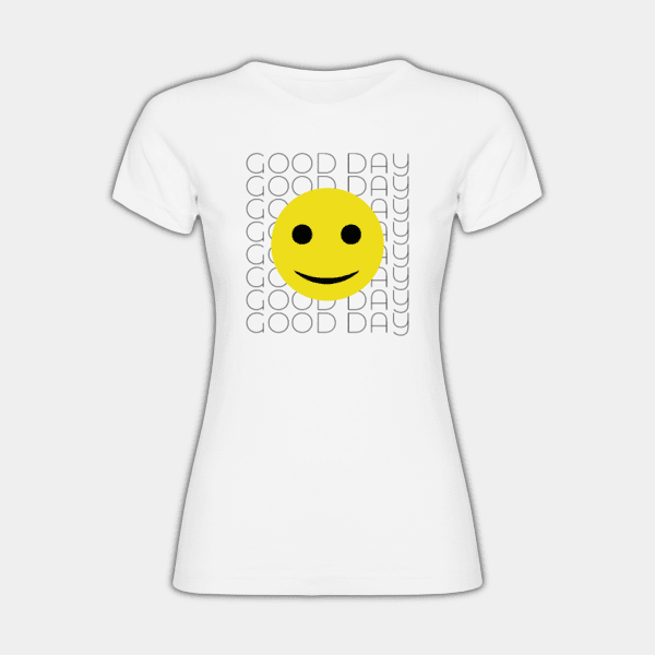 God dag, smil, sort, gul, T-shirt til kvinder #1