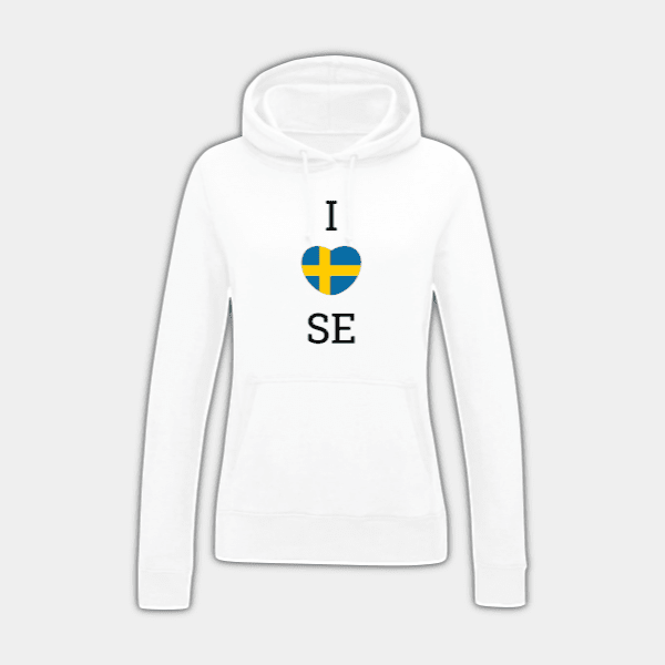 I Love SE, флаг Швеции, сердце, синий, желтый, черный, женская толстовка #1