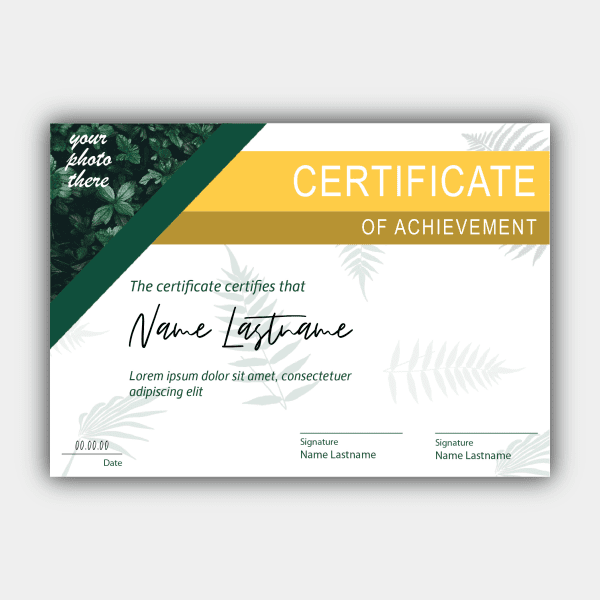 Palm Leaves, Corner Picture, Gren, Yellow, White, Vertical Certificate
