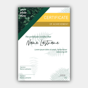 Пальмовые листья, угловой рисунок, грен, желтый, белый, вертикальный сертификат