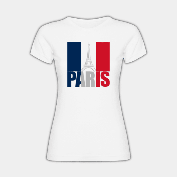 Paris, Torre Eiffel, Bandeira de França, Azul, Vermelho, Branco, T-shirt Mulher #1