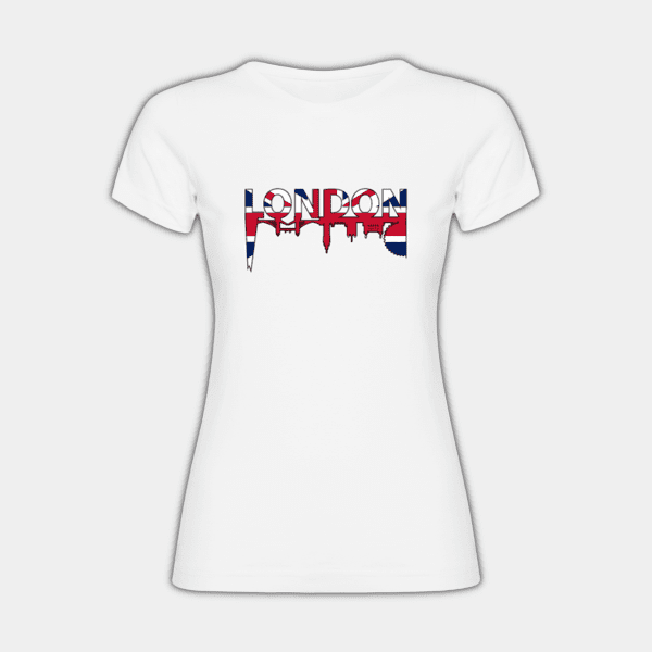 Bandeira do Reino Unido, vistas de Londres, azul, vermelho, branco, T-shirt para mulher #1