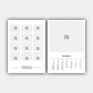 Crie e imprima o seu design de calendário de parede inglês vertical 2024 online (modelo #2)