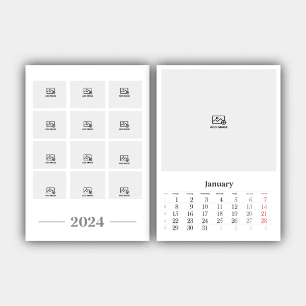 Stwórz i wydrukuj swój pionowy angielski kalendarz ścienny 2024 online (szablon #2) #1
