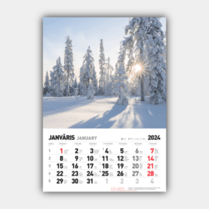 Fyra årstider, vinter, vår, sommar, höst Vertikal 2024 Lettisk väggkalender