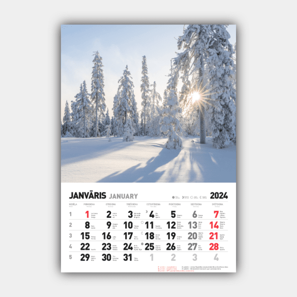 Cztery pory roku, zima, wiosna, lato, jesień Pionowy kalendarz ścienny 2024 Łotwa #1