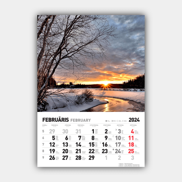 Neljä vuodenaikaa, talvi, kevät, kesä, syksy Pystysuora 2024 Latvian seinäkalenteri #2