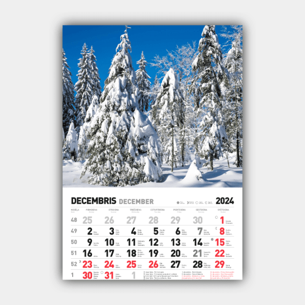 Fire årstider, vinter, forår, sommer, efterår Lodret 2024 Lettisk vægkalender #12