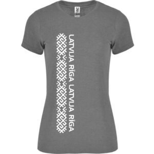 Riga, Lettland, Lettlands ornament till vänster, vit och grå, T-shirt för kvinnor