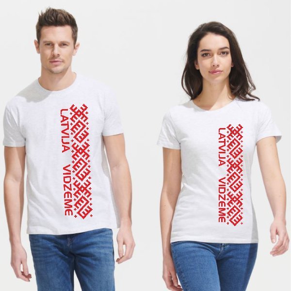 Vidzeme, Latvia, Latvian Ornament, Red and White, Men's T-shirt #1